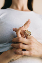 Load image into Gallery viewer, Golden Rutilated Quartz Ring with Pyramid Prongs
