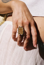 Load image into Gallery viewer, Golden Rutilated Quartz Ring with Pyramid Prongs

