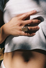 Load image into Gallery viewer, Golden Rutilated Quartz Ring with Pyramid Prongs
