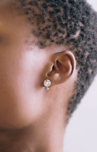 Load image into Gallery viewer, Modernist Pearl and Blue Topaz Studs
